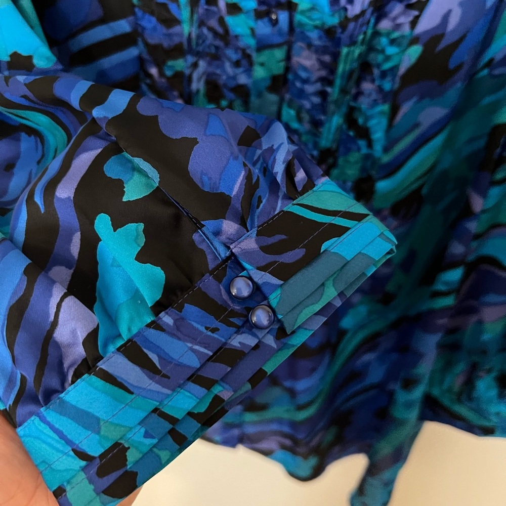 Marc Bouwer Satin Ruffled Patterned Button Down Blouse - Picture 6 of 11